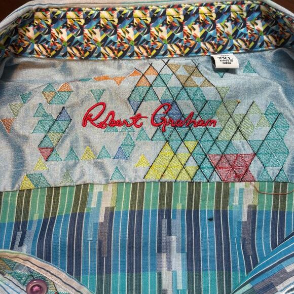 Robert Graham Blue Vertical Blocks Embroidered Flip Cuff Classic Fit Size 2XL - Picture 6 of 12